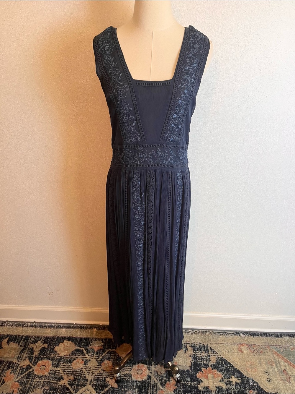 Sundance Navy Embroidered Sleeveless Maxi Dress